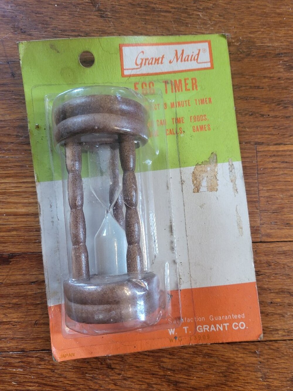 Vintage GRANT MAID Wooden 3 Minute Egg Timer White Sand NEW New Old Stock T7